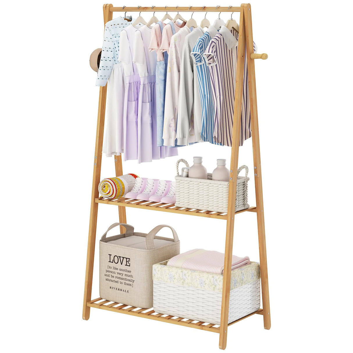 COOGOU Kids Clothing Rack for Hanging Clothes,Small Clothes Racks Wooden Dress Up Storage Costume Rack,Short Toddler Clothes Organizer,Mini Bamboo Garment Rack with Shelves Laundry Drying,Standing