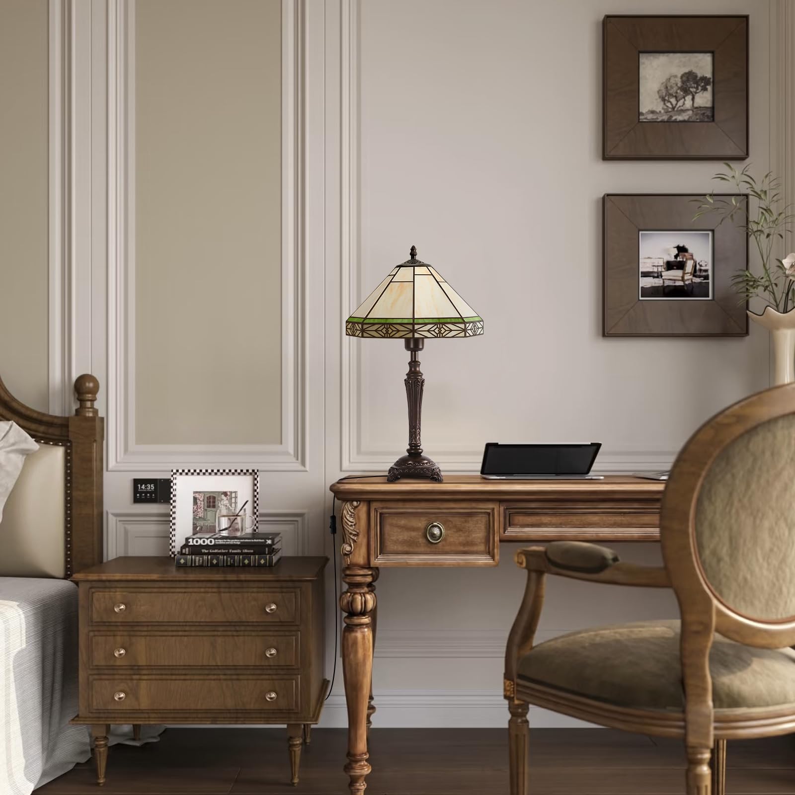 Tiffany Table Lamp with Stained Glass Shade