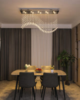 10-Lights Modern Crystal Chandeliers, Luxury Wave Raindrop Crystal Pedant Light Fixture,