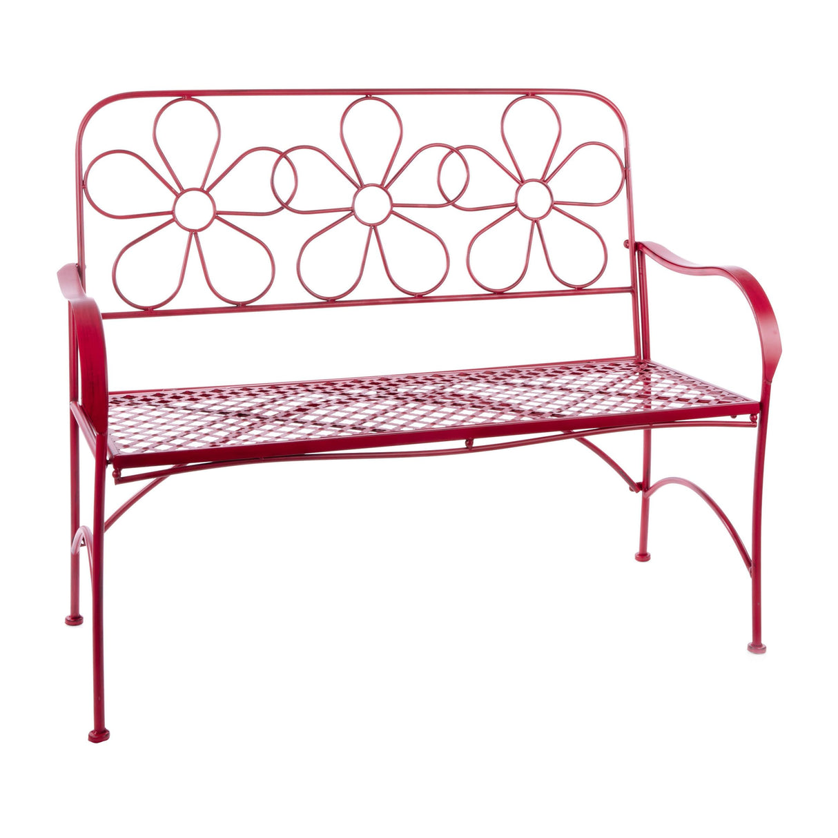 45" L Indoor/Outdoor 2-Person Metal Garden Bench with Daisy Backrest, Red