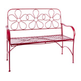 45" L Indoor/Outdoor 2-Person Metal Garden Bench with Daisy Backrest, Red