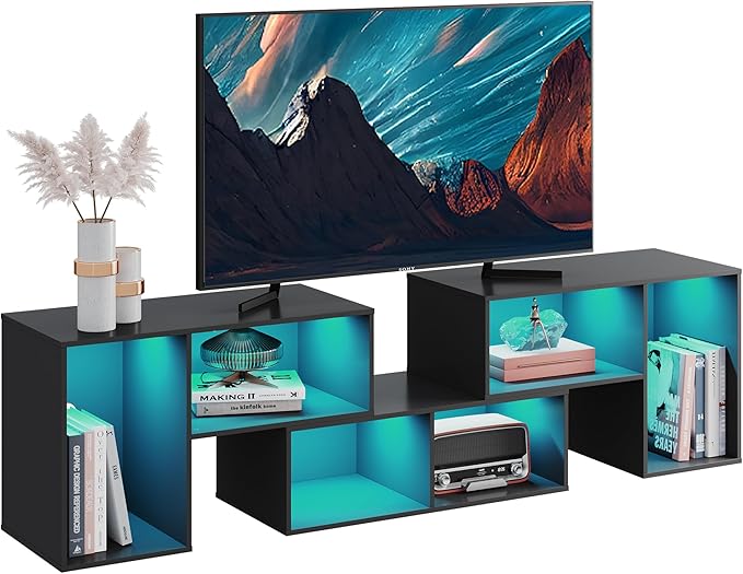 Stand, Deformable TV Stand with LED Strip, Modern Entertainment Center, Gaming Media 3 Pieces Console Cabinet for Living Room, Bedroom, Black