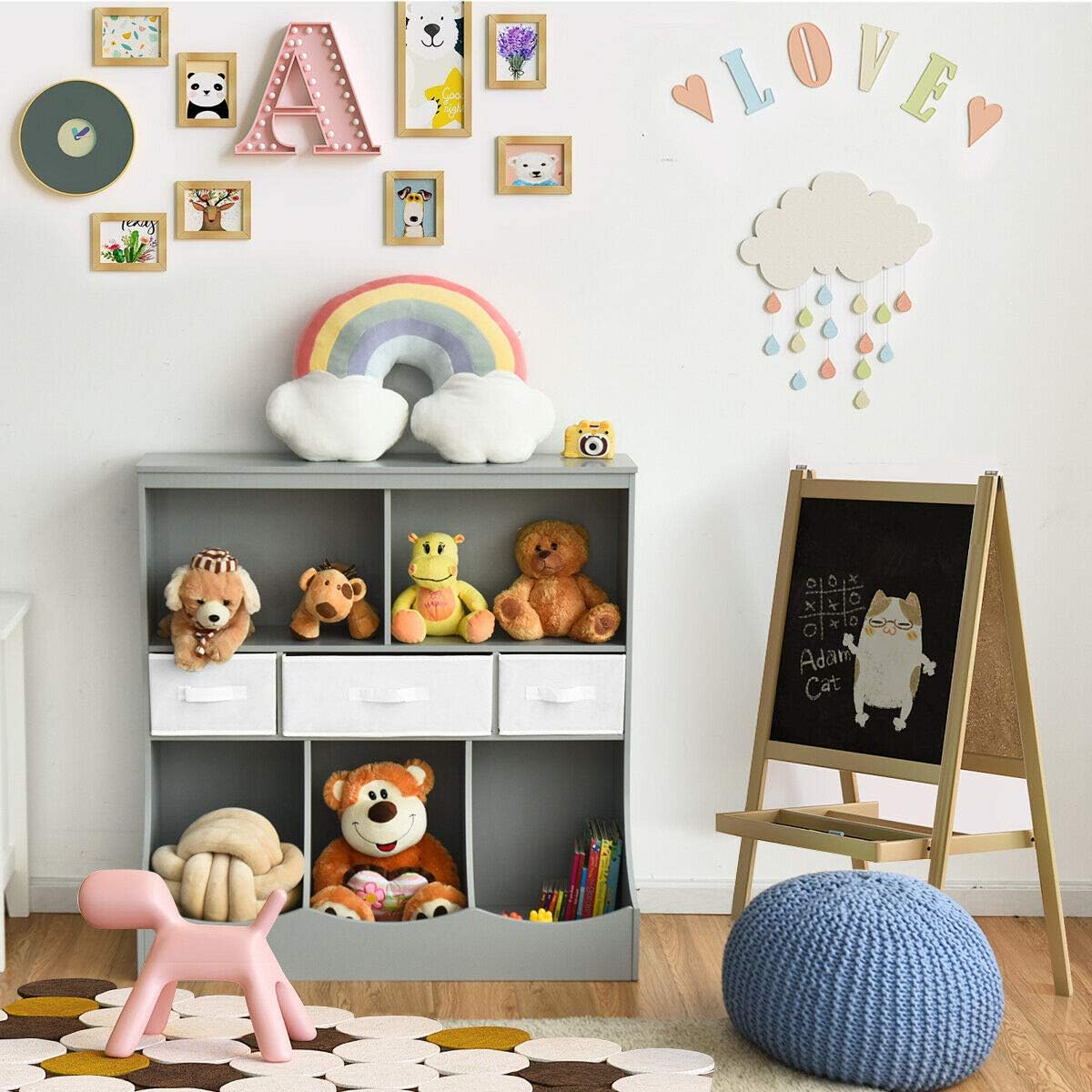 3-Tier Kids Bookcase Toddler Storage Organizer Cabinet Shelf w/ 8 Compartment