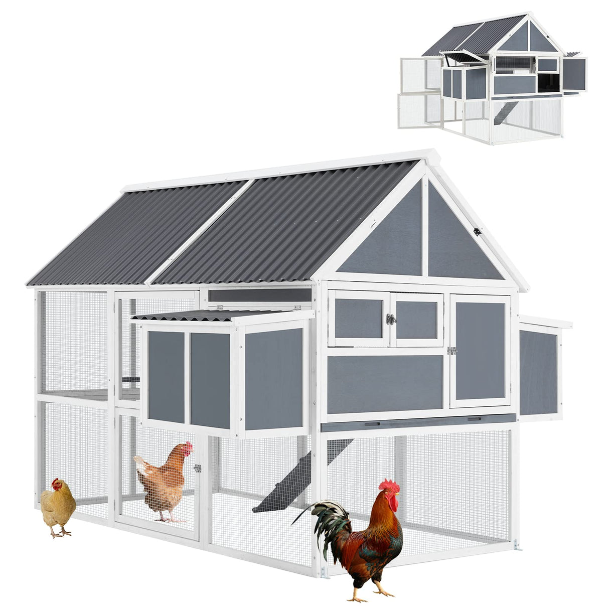 84” Large Chicken Coop, Outdoor Wooden Hen House Poultry Cage