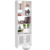 BEWISHOME 6 Tier Tall Bookcase with Doors, White Bookshelf with Cabinet, Modern Book Shelf Display Rack for Living Room and Home Office JCJ72W