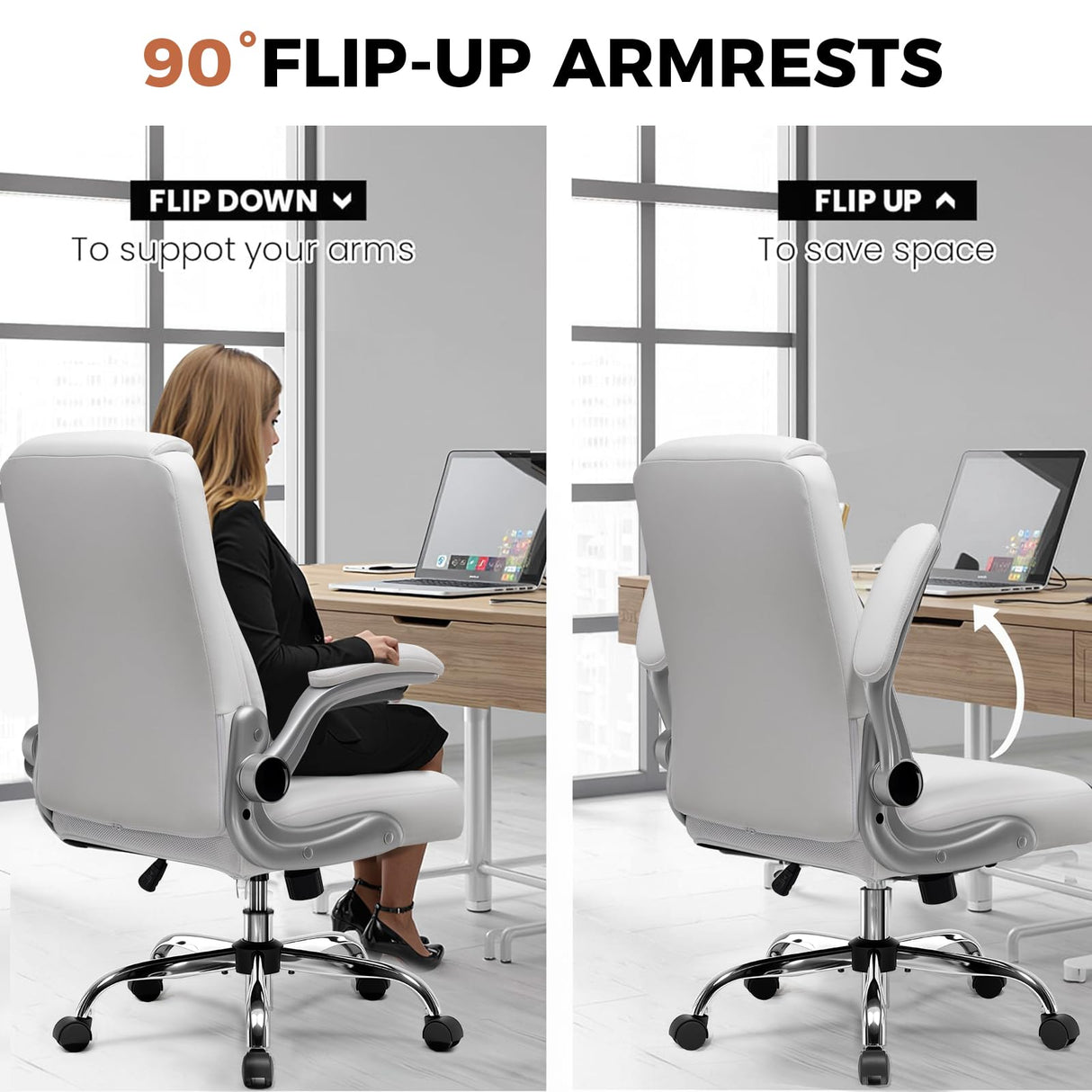 Ergonomic Office Chair with Flip-Up Arms & Lumbar Support