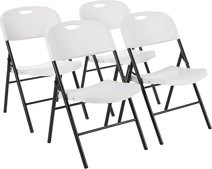 Foldable Portable Sturdy Folding Plastic Chair, 350-Pound Capacity, Black, 2-Pack