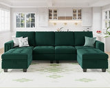 Velvet U shaped Sectional Sofa Couch with Storage Ottoman Convertibel