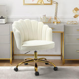 Velvet Home Office Chair with Gold Base, Womans Modern Cute Shell Back Upholstered