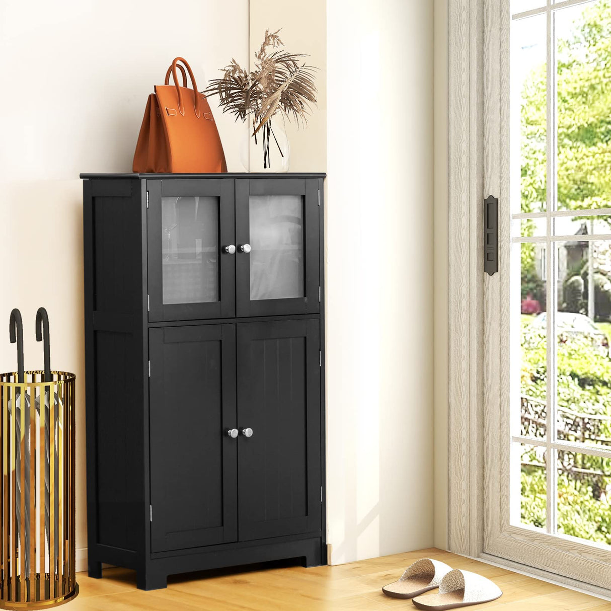 Storage Cabinet with Doors - Bathroom Floor Cabinet, Freestanding Tall Cabinet w/ 2