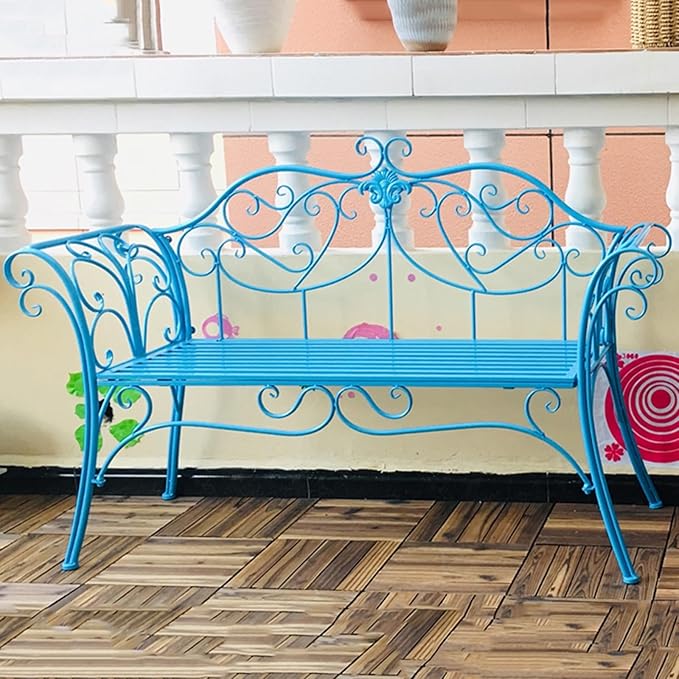 52" Patio Garden Bench, Outdoor Retro Park Benches, Metal Bench Chair 2 Seaters