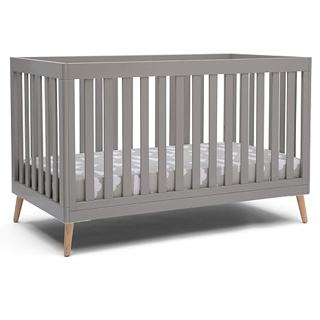 Essex 4-in-1 Convertible Baby Crib, Ebony with Natural Legs Twinkle Galaxy Dual