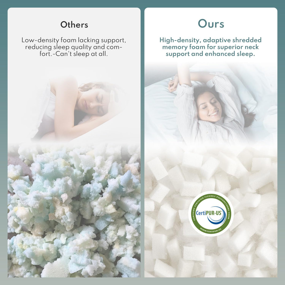 COZSINOOR Adjustable Pillows Queen Size Set of 2 for Sleeping - Cooling Shredded Memory Foam Pillows 2 Pack, Cool Bed Pillows for Back, Side and Stomach Sleepers, Gel Pillow Removable Cover Washable
