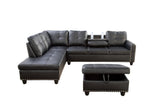 Faux Leather L-Shaped Sectional Sofa with Storage Ottoman, Nailhead Rivet Hemming