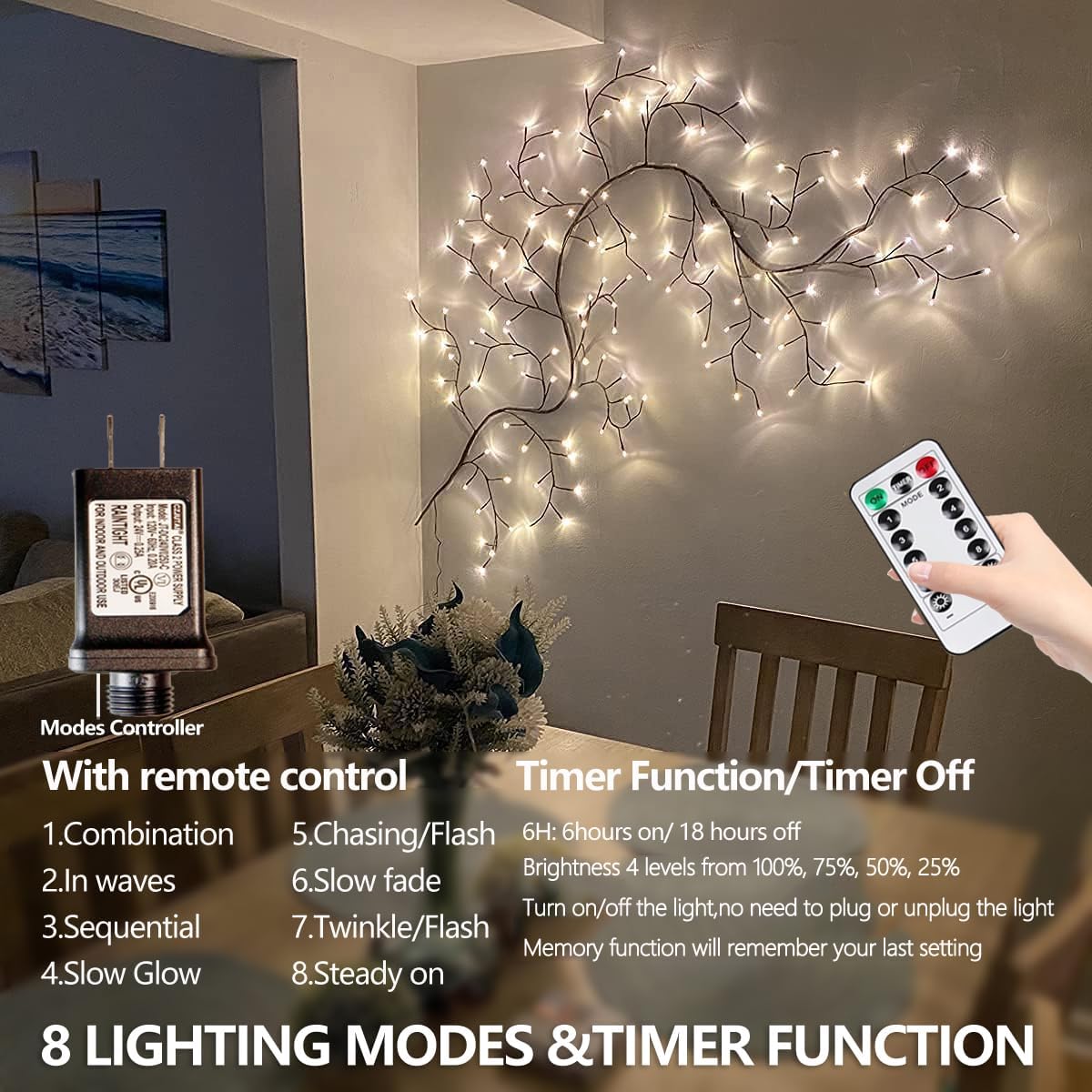 Enchanted Willow Vine Lights with Remote, Christmas Decorations DIY Vines for Room