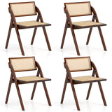 Folding Dining Chairs Set of 4, Wooden Folding Chair with Rattan Backrest & Seat