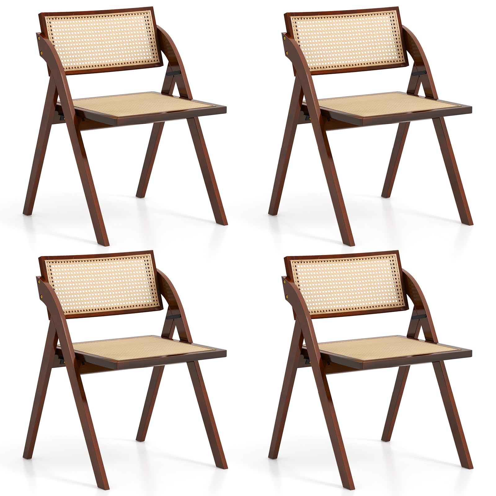 Folding Dining Chairs Set of 4, Wooden Folding Chair with Rattan Backrest & Seat