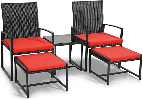 5 Pieces Wicker Patio Conversation Sets, Rattan Furniture Set