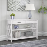 Key West Console Table with Drawers and Shelves in Washed Gray