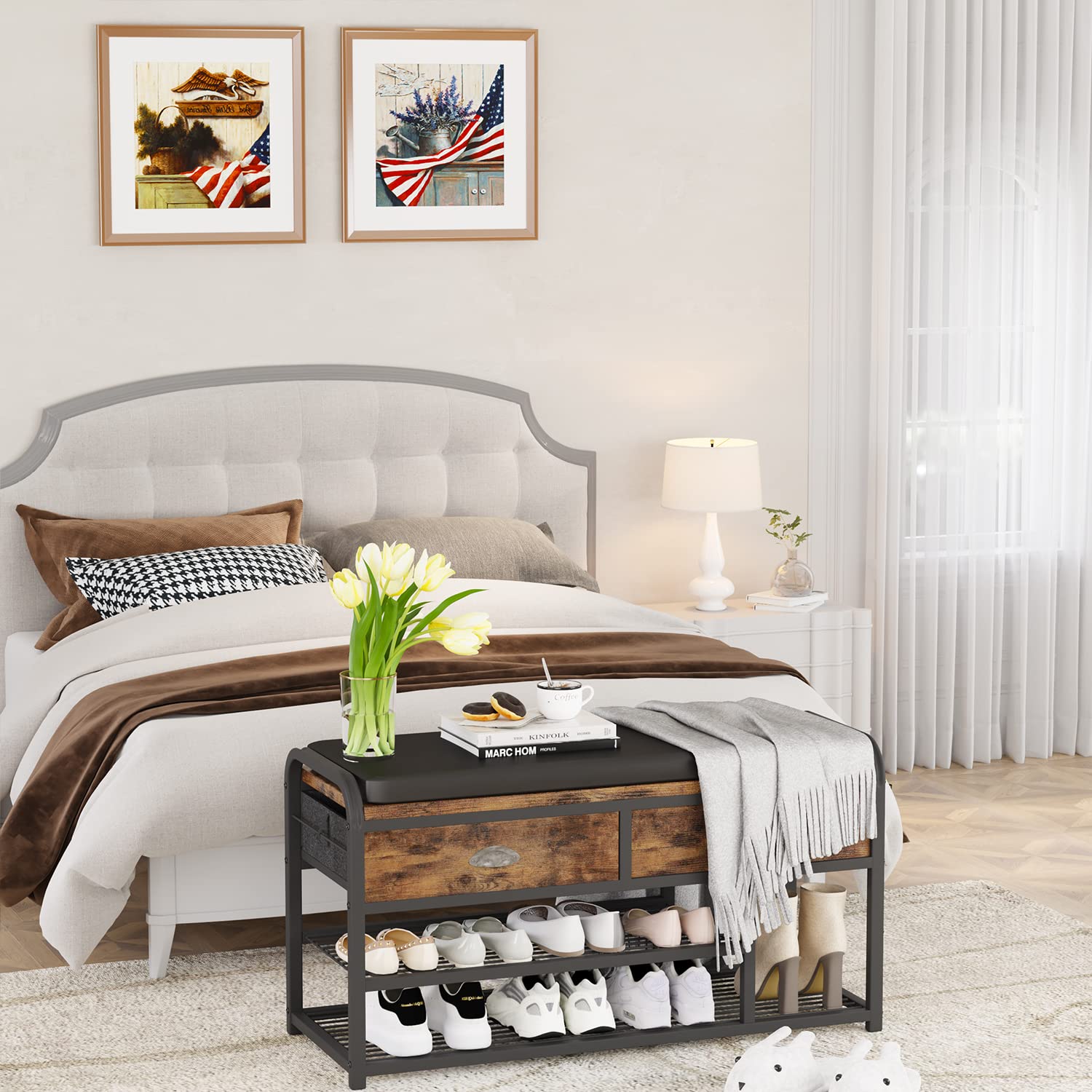 Shoe Bench, 3 Tier Entryway Bench, Shoe Storage Bench