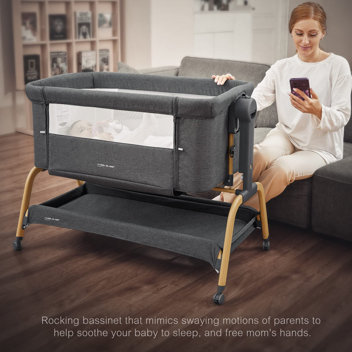 3 in 1 Baby Bassinet, Rocking Bassinets Bedside Sleeper with Comfy Mattress and Wheels
