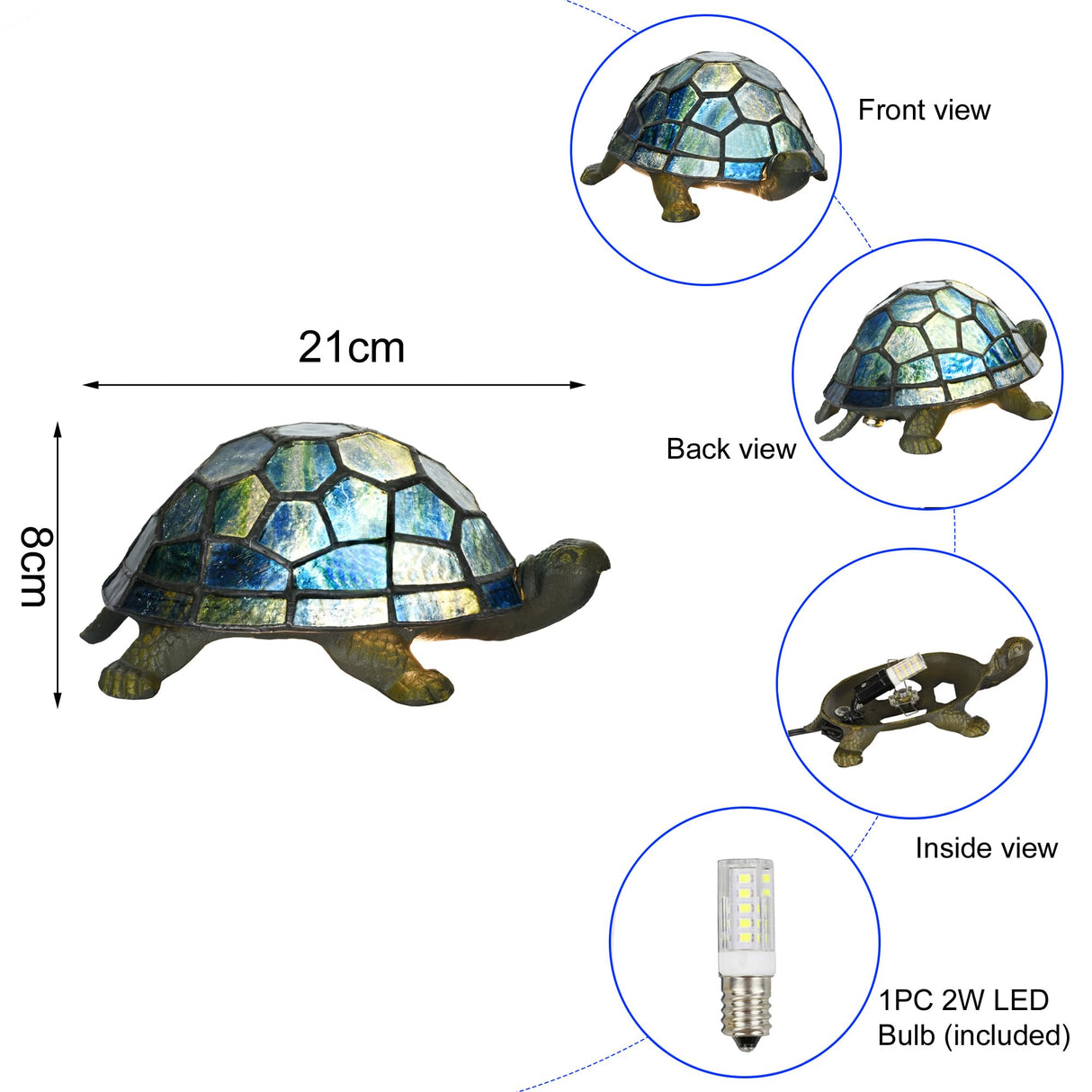 Turtle Tiffany Style Accent Table Lamp Handmade Stained Glass Animal Night Light