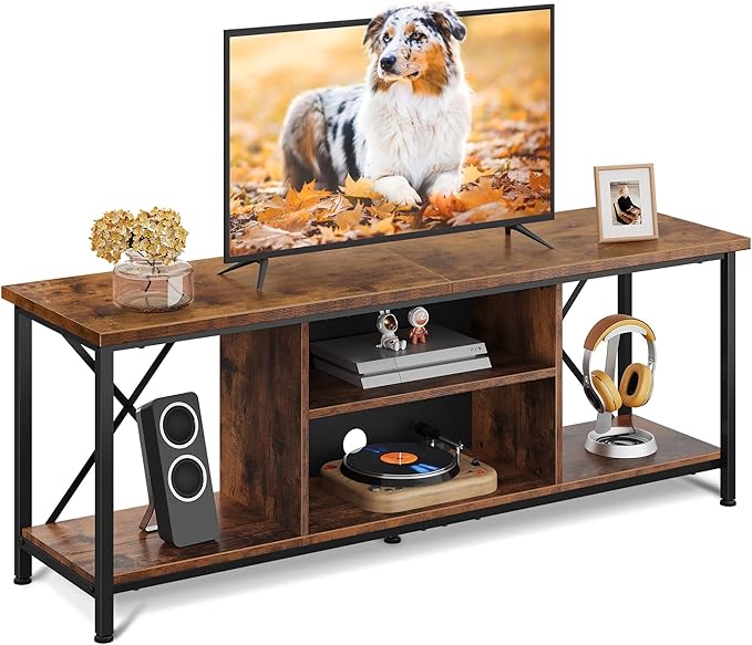 Stand up to 65 Inch TV, 55" Entertainment Center, Industrial TV Console with Open