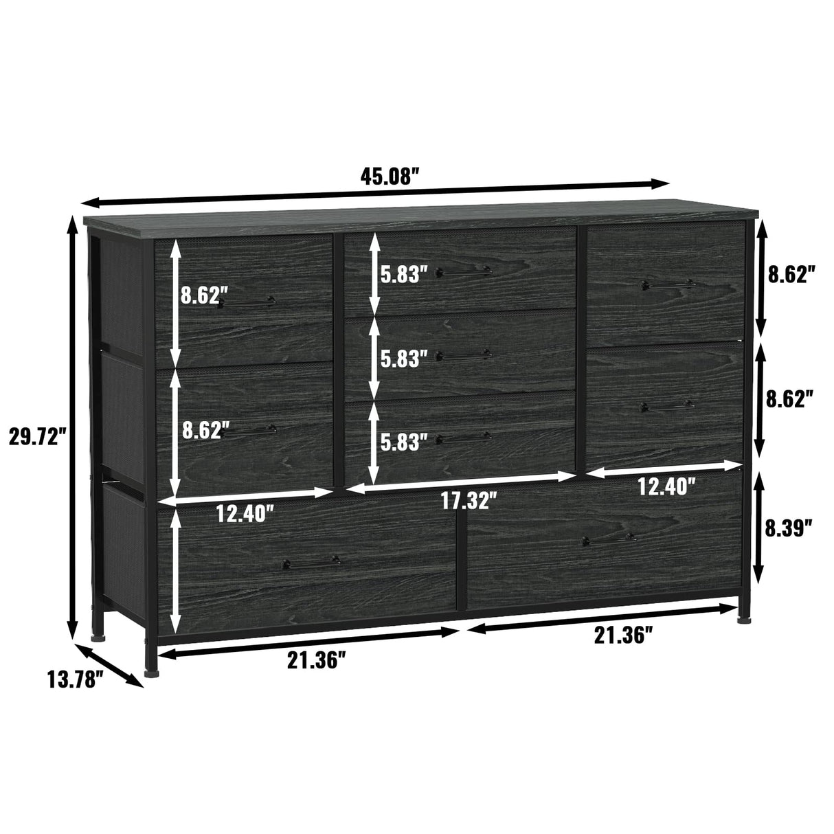 Wide Dresser with 9 Large Drawers for 55'' Long TV Stand Entertainment Center