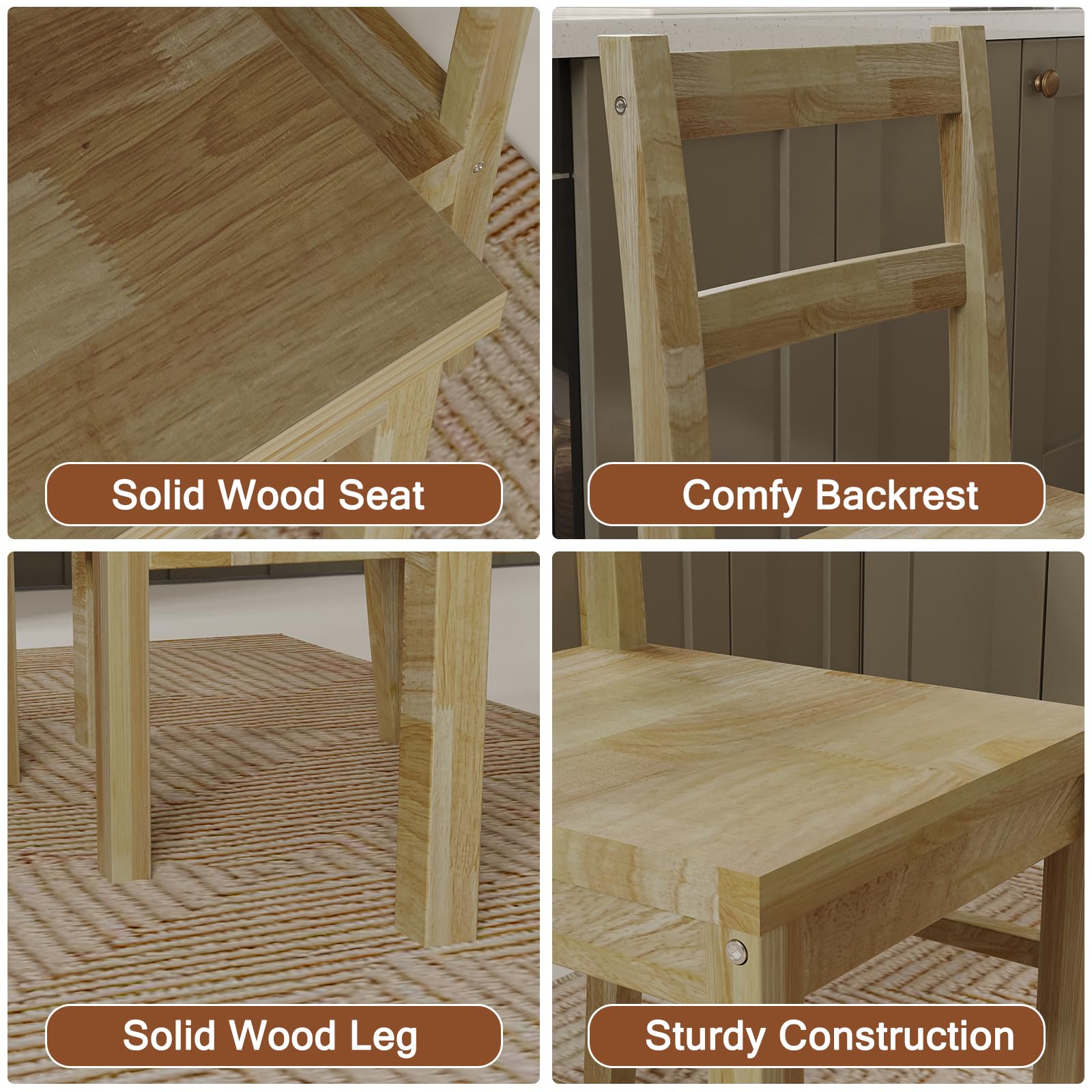 43.3" Solid Wood Dining Table Set for 4 with Chairs - Natural Finish