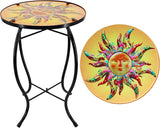 NewVees Peacock Patio Side Table, Small Patio Outdoor Side Table, Plant Table,Metal Glass End Table for Porch Garden Yard Pool.