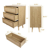 3 Drawer Dresser for Bedroom, Rattan Dresser Modern Wood Chest of Drawers