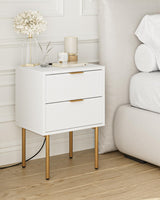 Nightstand with Charging Station, Mid-Century Modern Bedside Table with 2 Storage