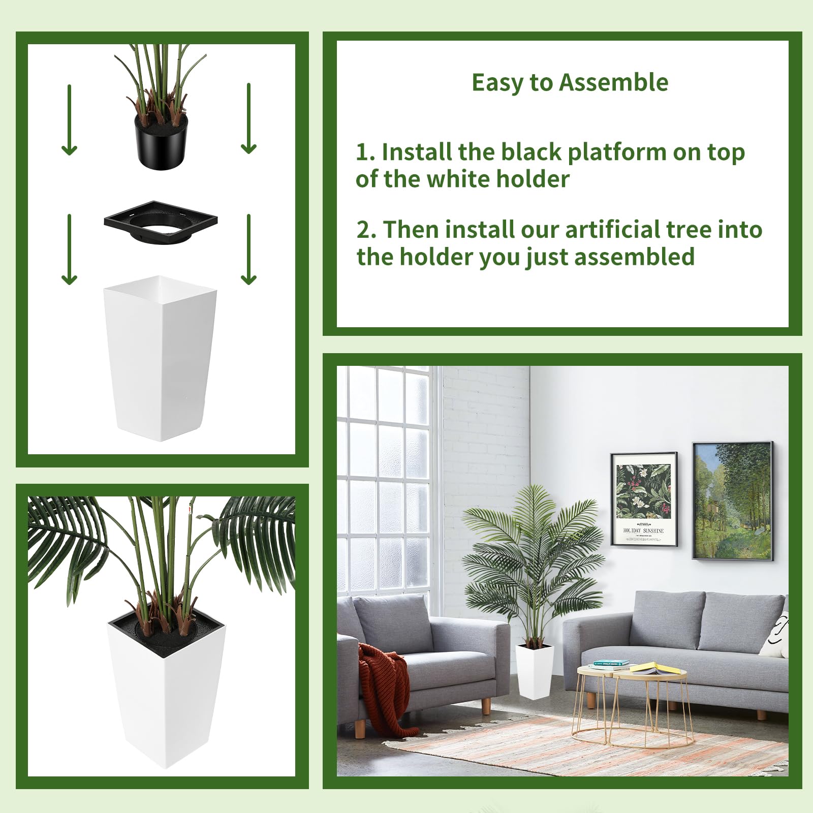 PHYTREE 5.5FT Artificial Palm Tree with Planter - Realistic Fake Palm Tree Floor Plants with Lifelike Leaves, Faux Potted Palm Plant for Home Office Decor