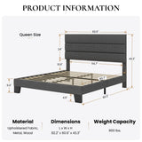 Queen Platform Bed Frame with Upholstered Fabric Headboard, Mattress Foundation