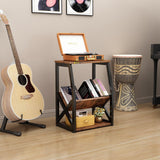 Slim Side Table with Magazine Holder,3 Tier Record Player Stand Table with Storage Shelf