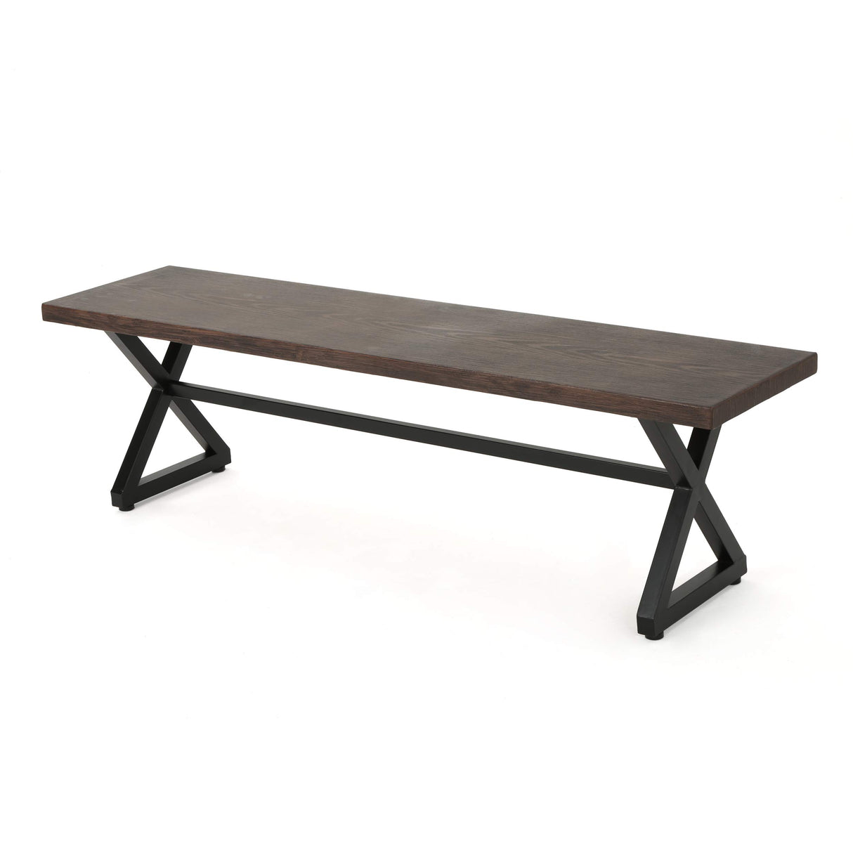 Rolando Outdoor Aluminum Dining Bench with Steel Frame, Brown / Black