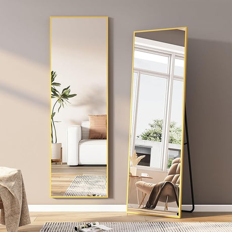 Full Length Mirror with Stand, 65"x24" Mirror Full Length, Aluminum Alloy Frame Full Body