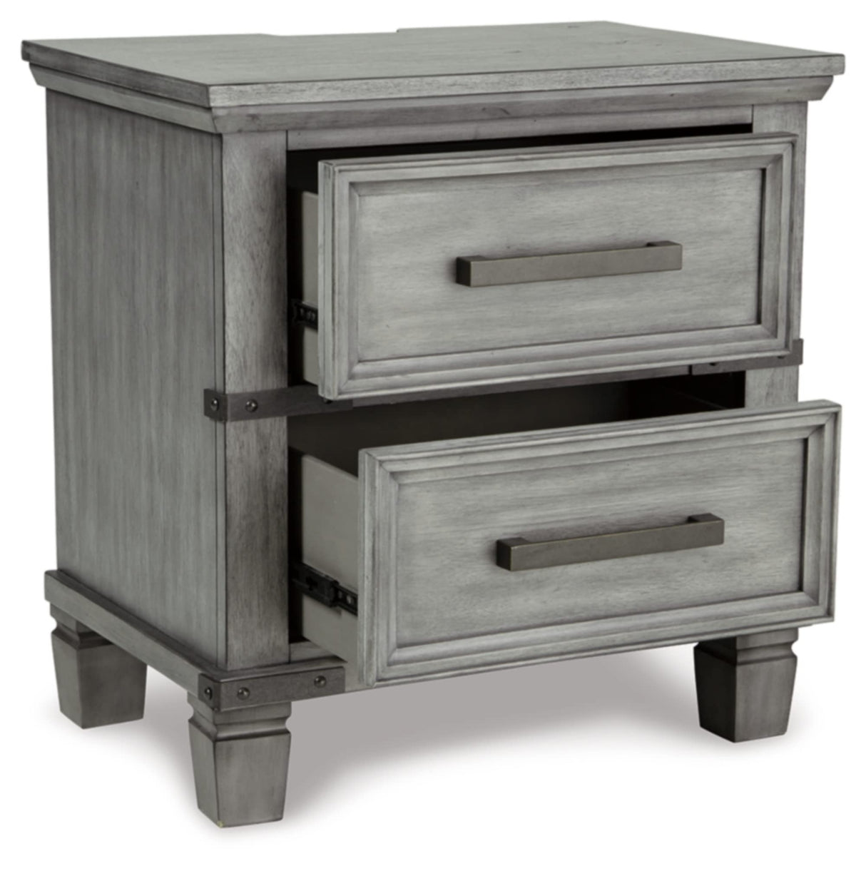 Signature Design by Ashley Russelyn Rustic 2 Smooth-Gliding Drawers Night Stand with Outlets & USB Ports, Gray