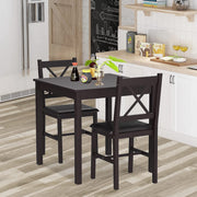 3-Piece Solid Pine Dining Table Set for 2 - Dark Brown