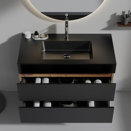 36 Inch Bathroom Vanity with Black Sink, Floating Bathroom Cabinet