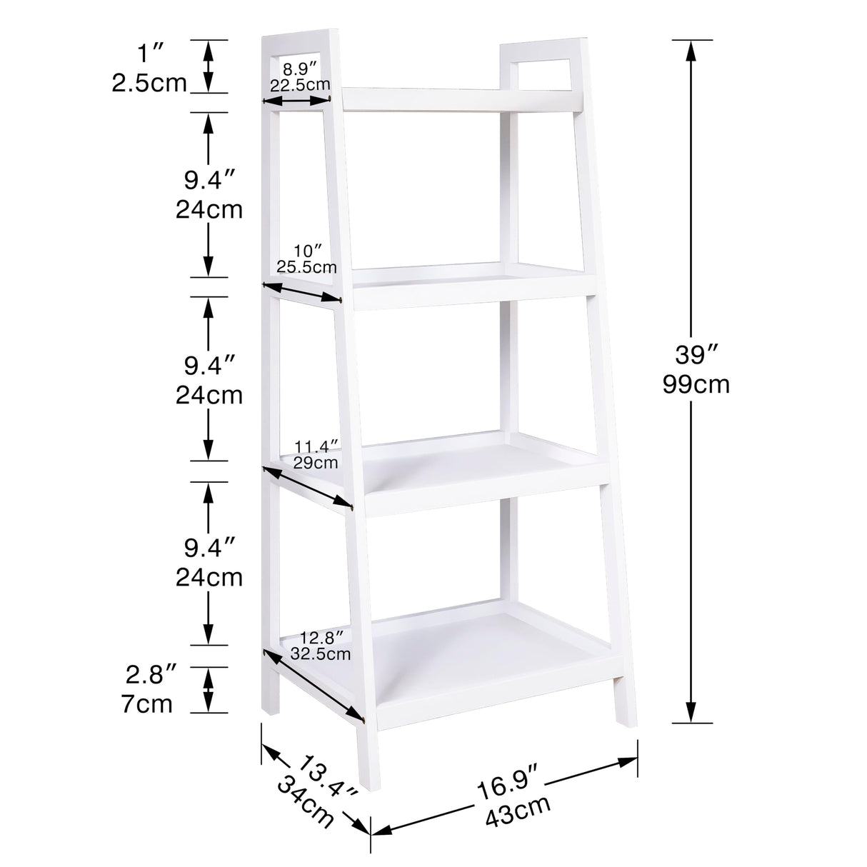 Ladder Shelf, 4 Tier Bamboo Bookshelf, Bathroom Storage Organizer Plant Display Stand, Freestanding Open Shelving Unit with Handles for Home Office (White)