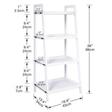 Ladder Shelf, 4 Tier Bamboo Bookshelf, Bathroom Storage Organizer Plant Display Stand, Freestanding Open Shelving Unit with Handles for Home Office (White)