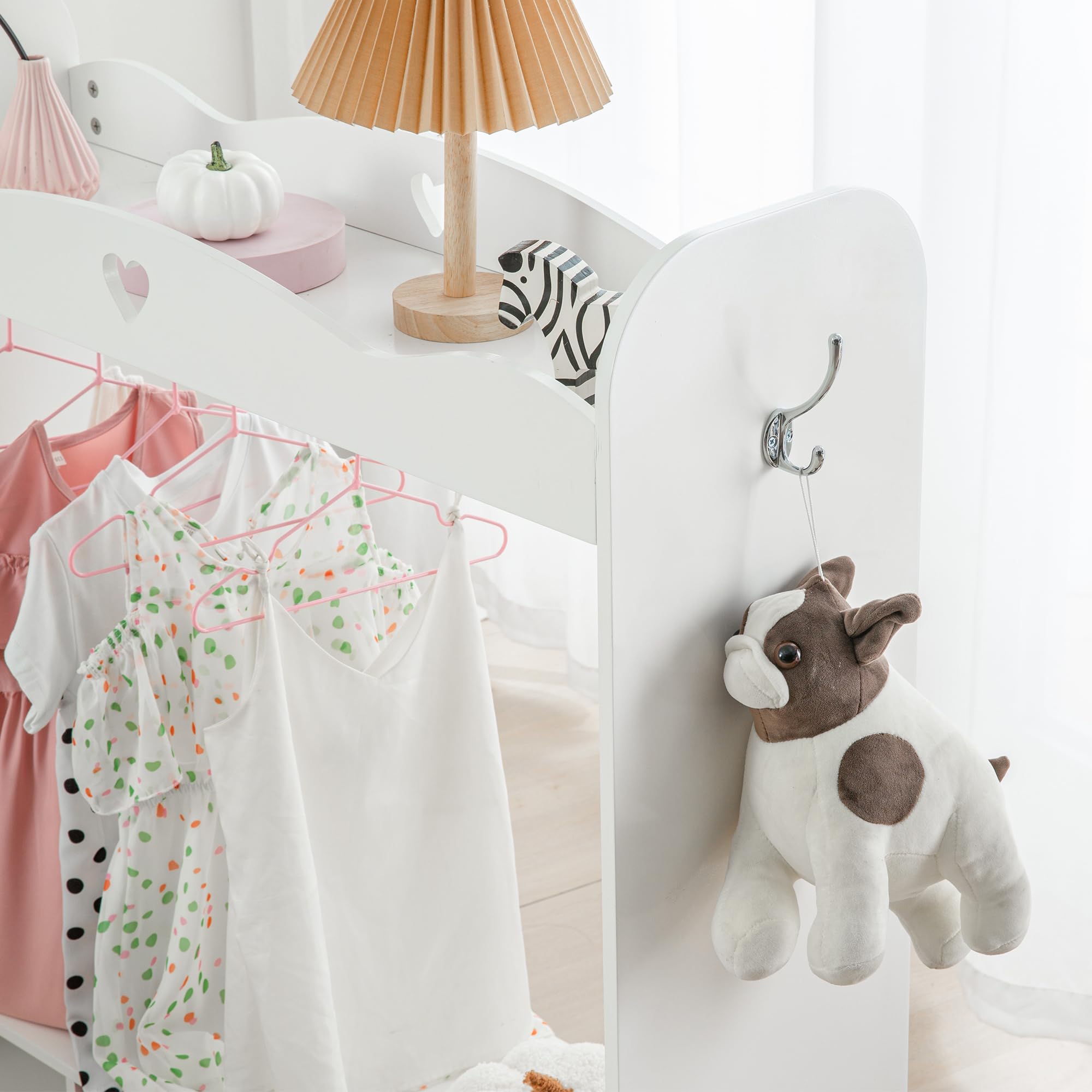 Kids Armoire Dress-Up Closet w/Mirror,Open Hanging Wardrobe w/Clothes Rack