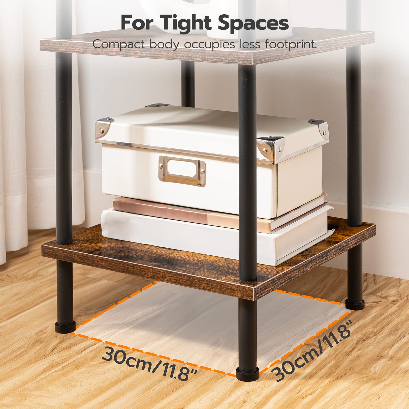 6-Tier Corner Shelf, Corner Square Rack Display Shelf, Tall Storage Rack Plant Stand, Corner Bookcase for Small Spaces, Living Room, Home Office, Kitchen, Rustic Brown and Black BF55CJ01