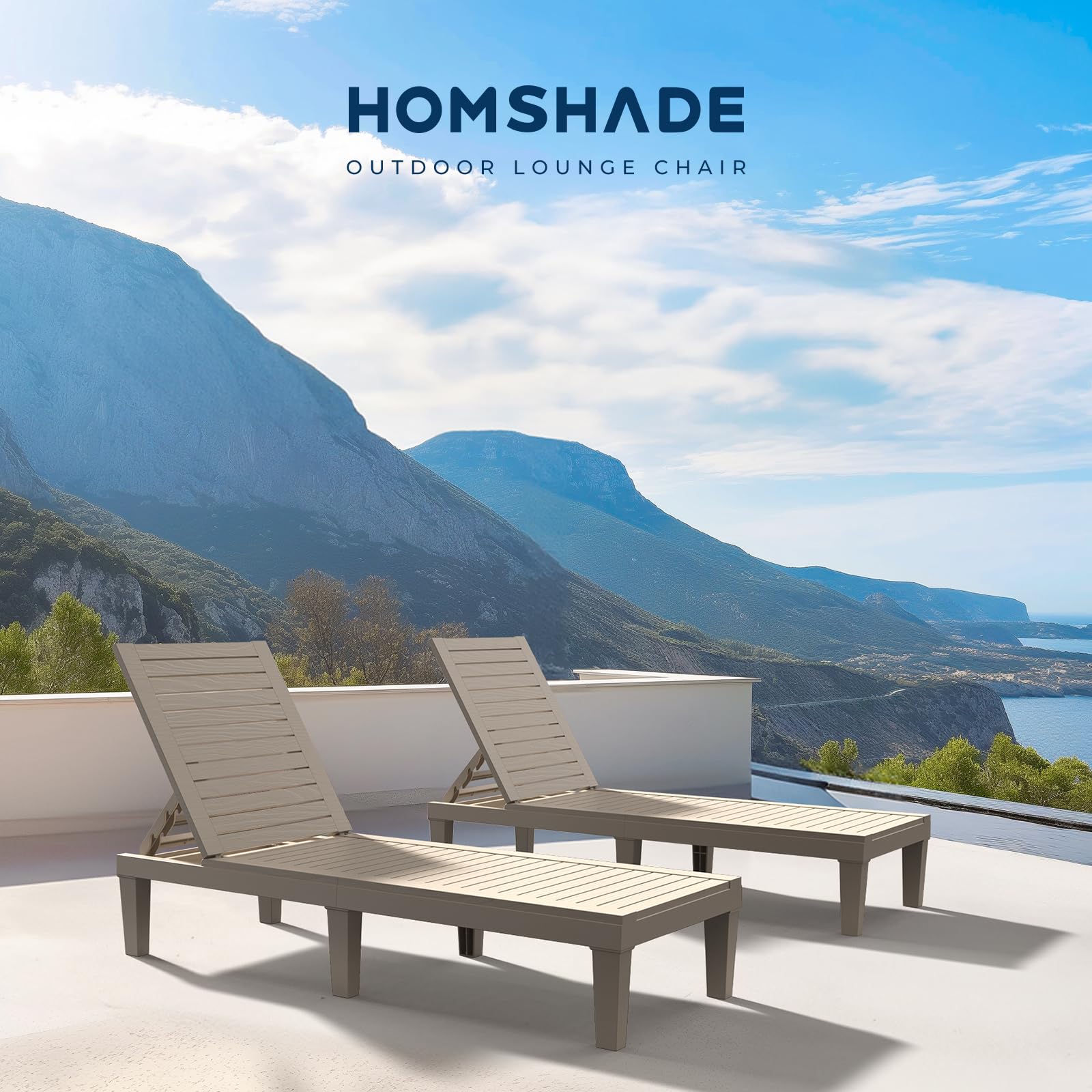 Chaise Lounge Chair Outdoor - Set of 2 with 5 Positions Adjustable Backrest