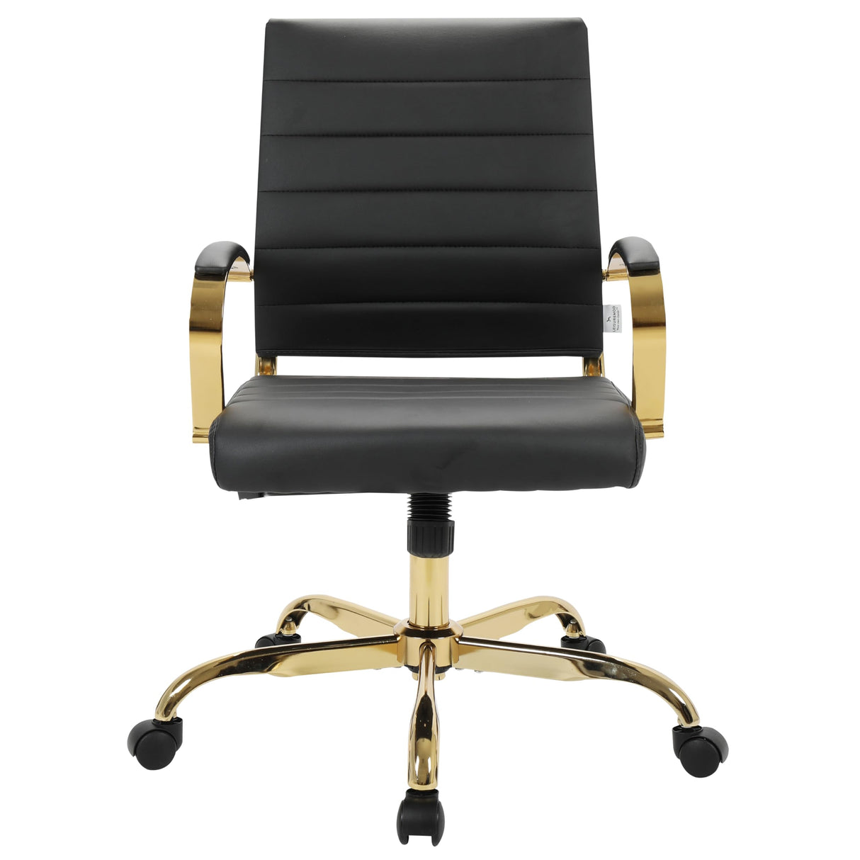 Mid-Back Ergonomic Office Chair with Lumbar Support - Black Leather Gold Frame