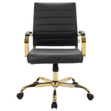 Mid-Back Ergonomic Office Chair with Lumbar Support - Black Leather Gold Frame