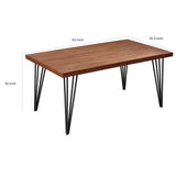 63 Inch Dining Table, Rectangular Elm Veneer Top, Metal Legs, Brown and Black