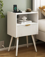 Nightstand,Modern Bedside Table with Storage Drawer and Open Wood Shelf