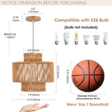 Rattan Pendant Light Fixture Boho Hanging Light Woven Rattan Ceiling Light Adjustable